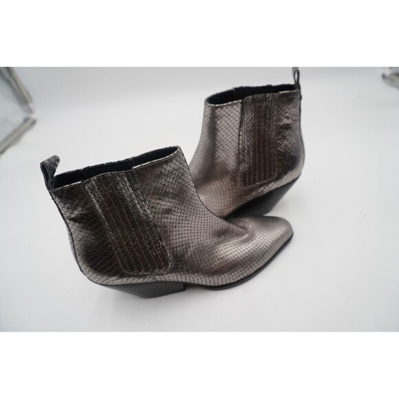 MICHAEL Michael Kors Sinclair Metallic Grey Snakeskin Embossed Booties Sz  6.5M - Picture 1 of 9